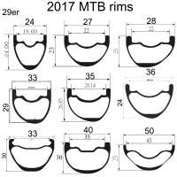 29er carbon mountain bike width 33mm width carbon mtb rim carbon hookless rims